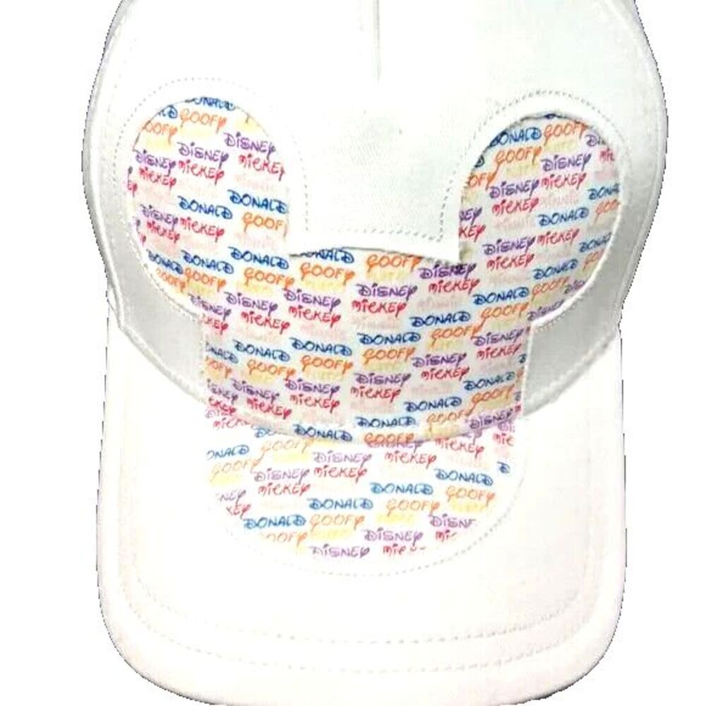 Vintage Mickey Mouse Disney Parks White Hat/Cap Multi Color Print Adjustable